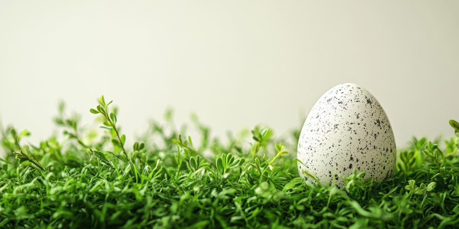Decorative speckled egg resting on lush green grass in a serene environment during springtime